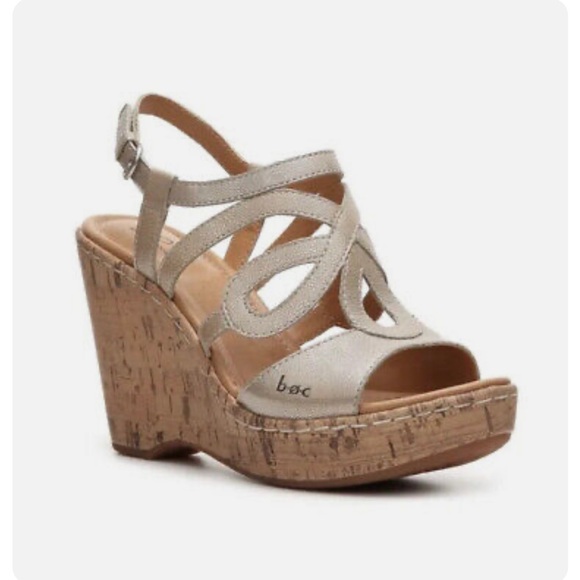 B.O.C. Gold Jayna Cork Wedge Platform Leather Sandals Boho Sz 8 - Picture 7 of 9